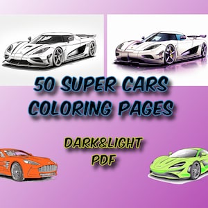 High-End Car Coloring Book - Top 50 Supercars - Bugatti, Ferrari, Lamborghini - Relaxing Fun Coloring Pages For Kids And Adults