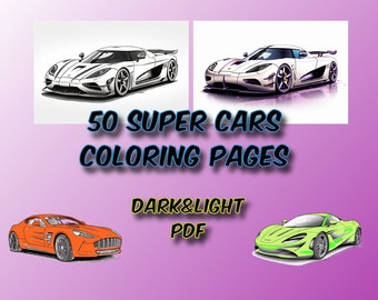 High-End Car Coloring Book - Top 50 Supercars - Bugatti, Ferrari, Lamborghini - Relaxing Fun Coloring Pages For Kids And Adults