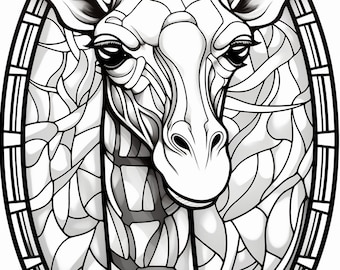45 páginas para colorear de animales en vitrales para adultos, hojas para colorear de animales, libro para colorear de arte en vidrio, mosaico en escala de grises (PDF)