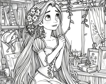 30 Cartoon Princess Coloring Pages ,Princess Cartoon Inspiered Coloring Book For Kids, Fairytale Princess Grayscale Coloring Pages
