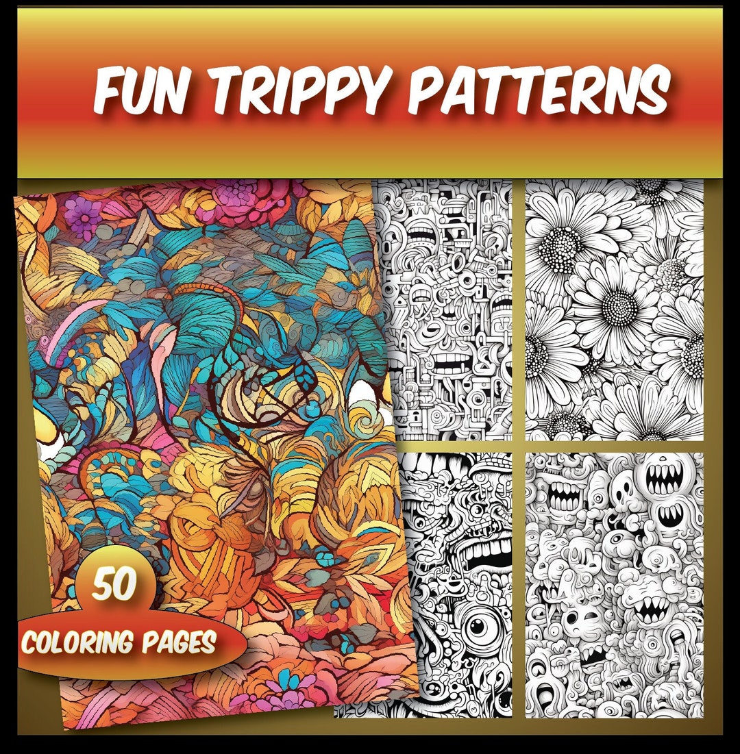 Trippy Coloring Book Bundle - 50 Seamless Patterns for Adults ...