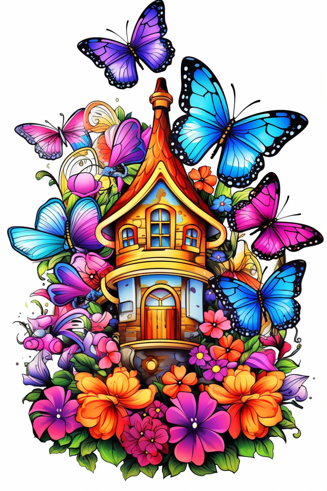 40 Fantasy Tiny Houses Coloring Pages for Adults, Beautiful Trippy ...