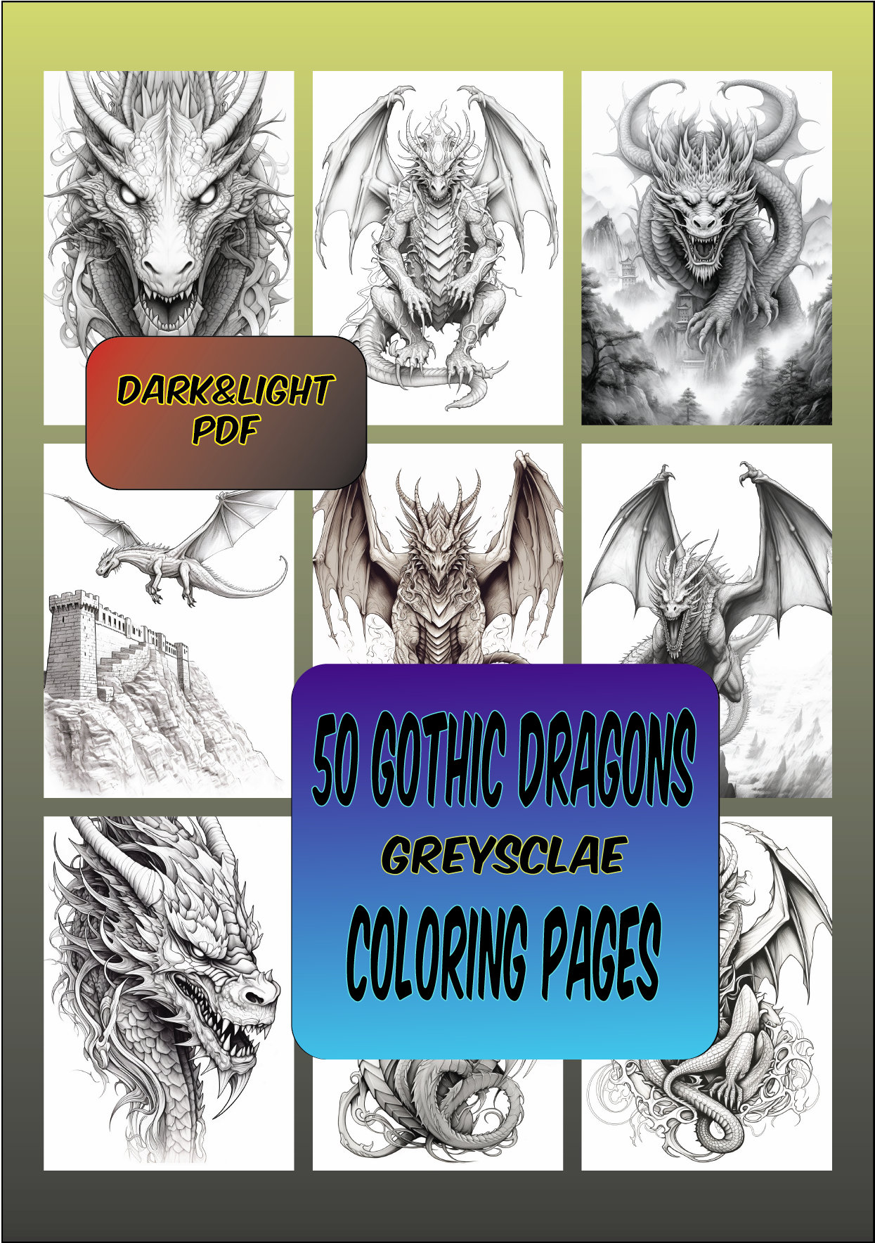 50 gotische draken kleurplaten, kleurplaten in grijstinten, kleurboek  volwassenen, kleurplaten draken voor kinderen, draken afdrukbare pdf - Etsy  België, image size:1245x1768