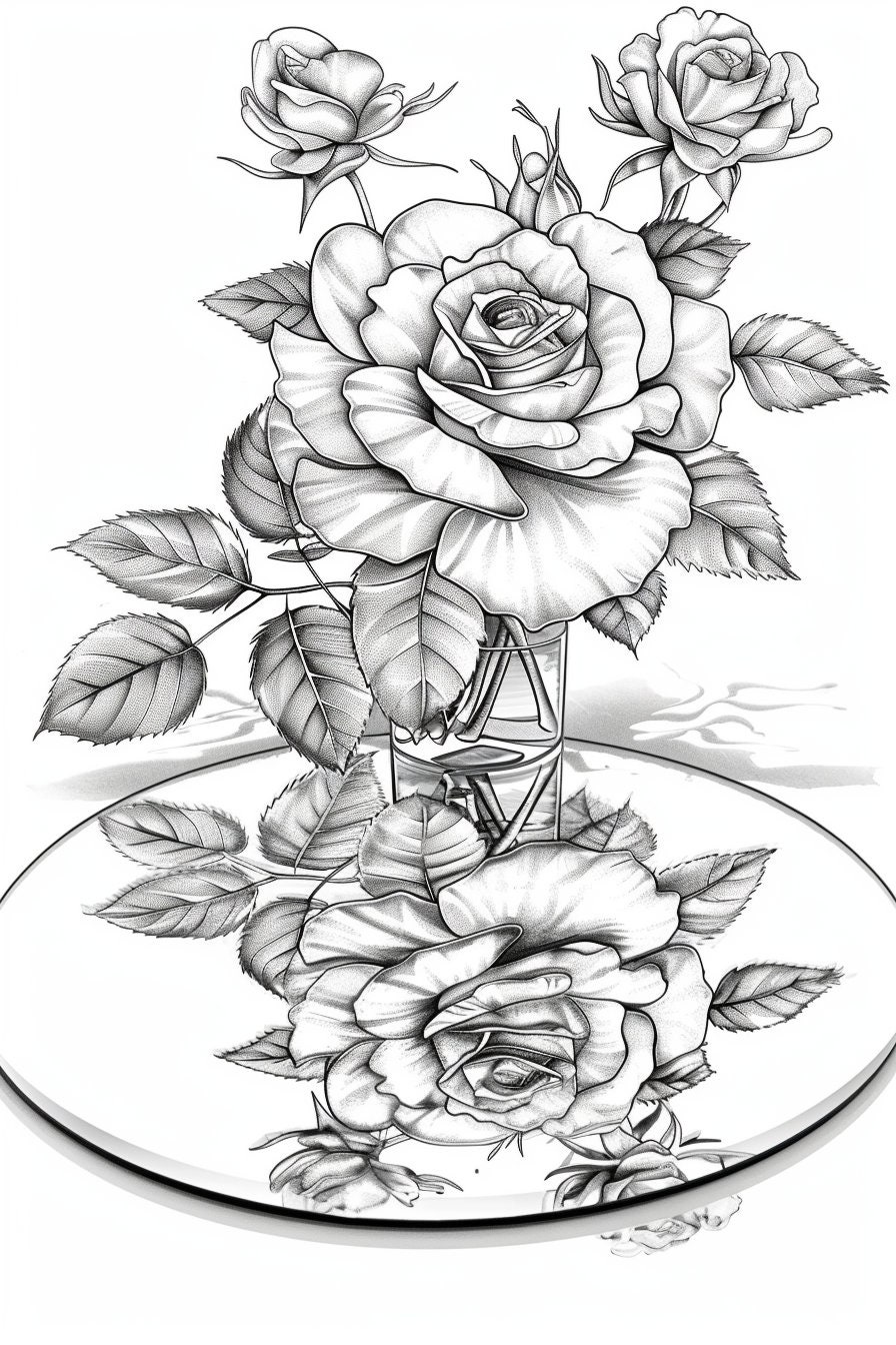 40 Rose Garden Coloring Pages for Kids and Adults - Grayscale PDF ...