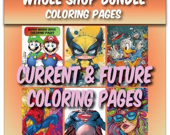 Whole Shop Bundle  Coloring Pages  - Instant Download - Grayscale Coloring Page - Life Time Access - Current & Future Books