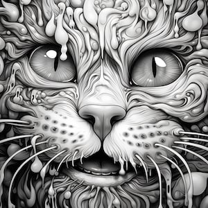45 Trippy psychedelic coloring pages for adults, dripping faces coloring sheets,trippy printable coloring book, psychedelic grayscale pages