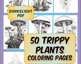 50 Trippy coloring pages, trippy mushroom coloring pages ,trippy cactus coloring pages, trippy Grayscale coloring book