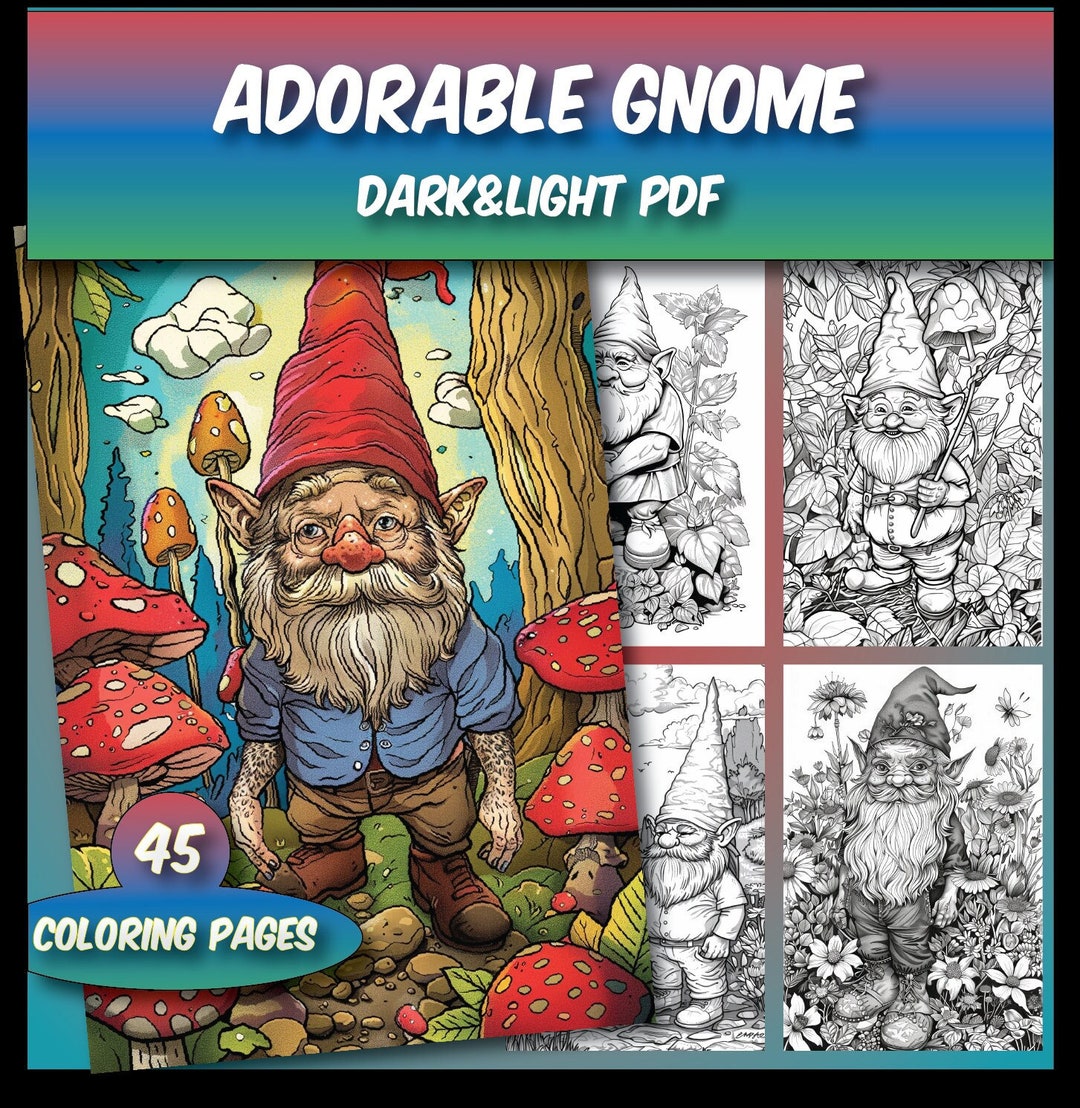 45 Adorable Gnome Coloring Pages,adults Grayscale Coloring Book, Garden ...