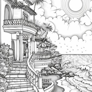 35 Beach House Coloring Pages,Beach Villas Coloring Book, Architecture Coloring Pages, Beach Coloring book