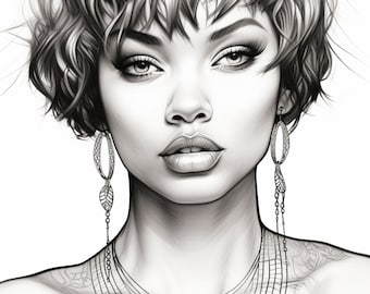 25 Black Woman Coloring Pages , Afro-American Women Art,Black Women Coloring Book, Portraits Coloring Pages