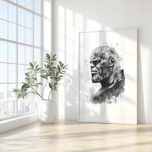 Thanos Watercolor Print, Thanos Black And White Wall Art, Kids Digital Wall Art, B&W Thanos Wall art