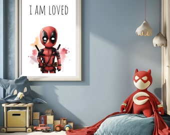 8 Superheroes 'I Am' Affirmations, Set of 8 Prints, Boy Bedroom Decor, Kids Printable Wall Art, I am Kind, I am Brave,Kids Playroom Art