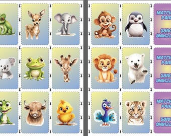 Memoryspel voor dieren, doe-het-zelfgeheugenspel, kinderactiviteit