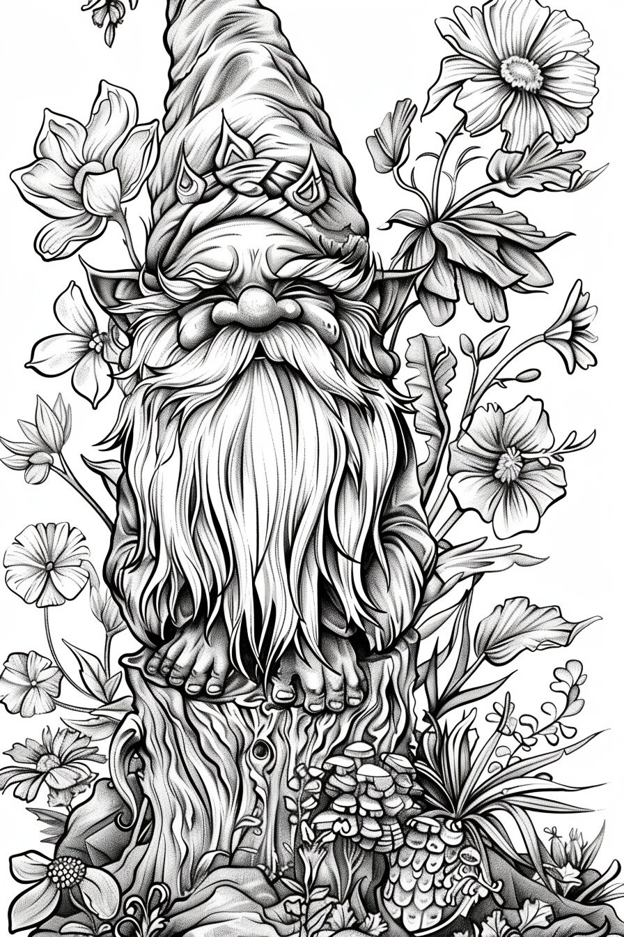 45 Adorable Gnome Coloring Pages,adults Grayscale Coloring Book, Garden ...