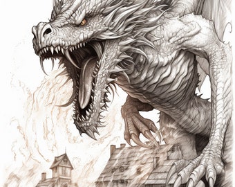50 Gothic Dragons Coloring Pages Vol. 2 - Grayscale Printable for Adults - Fantasy Stress Relief Book