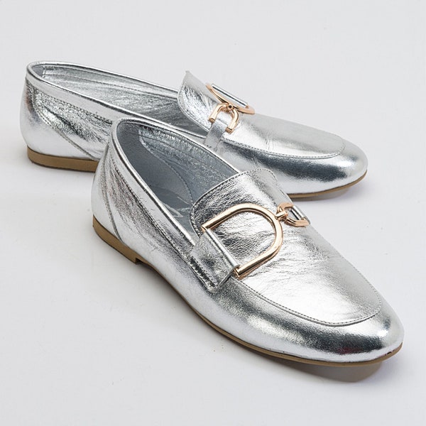 metallic flat shoes