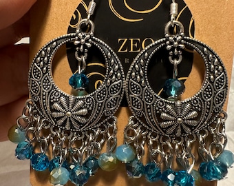 Boho blue bead handmade dangle earrings