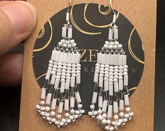 Handmade fringe earrings. Small version of the Sparkle white earrings.