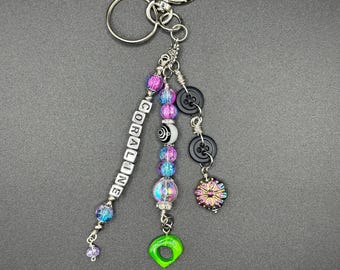 Coraline Inspired Keychain with Clay Charm and Flower & Star charm options