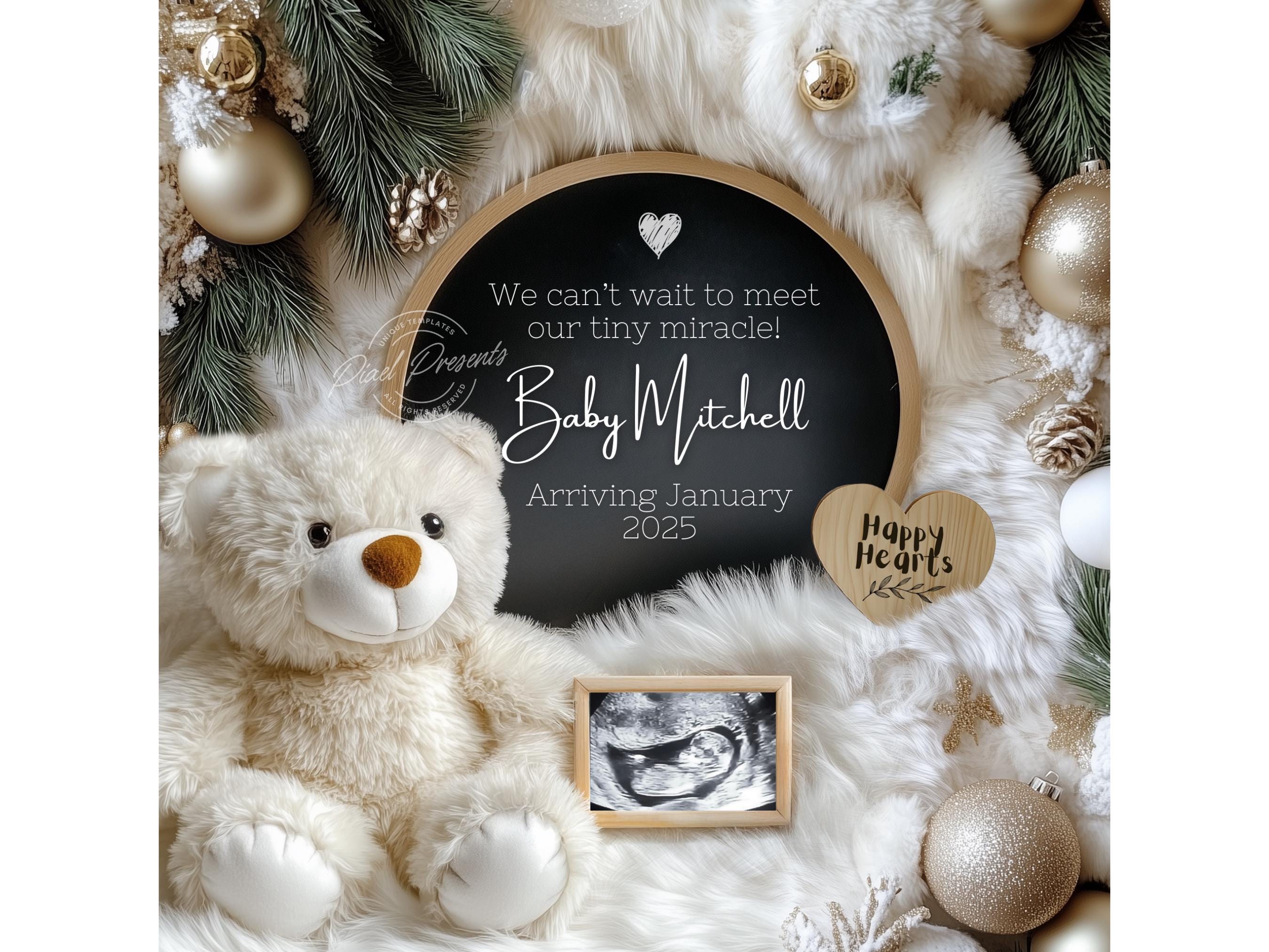 Digital Pregnancy Announcement Canva template instant download for Christmas, New Year Baby Reveal