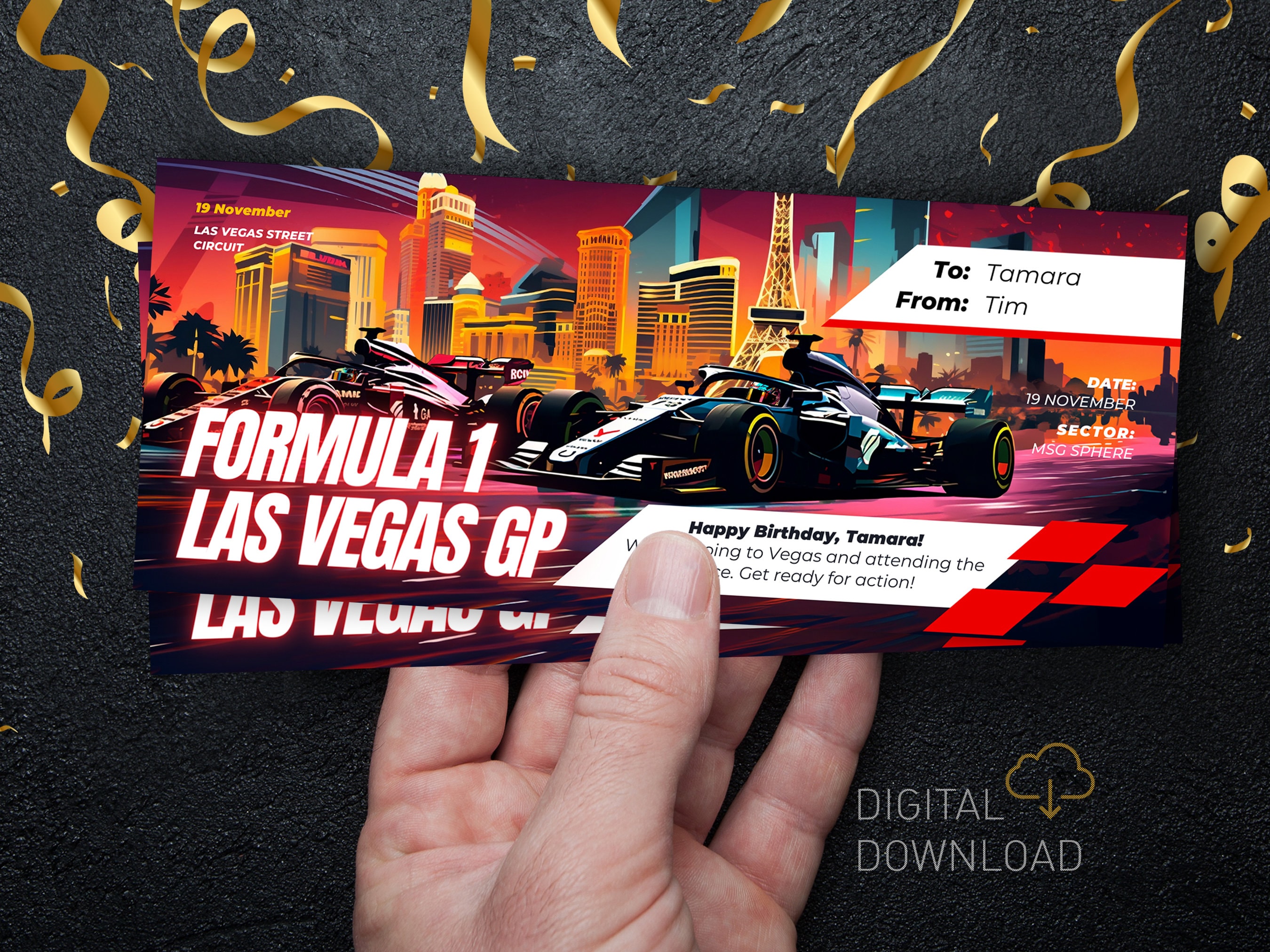 Editable Formula 1 Ticket Las Vegas Grand Prix F1 Las Vegas GP Digital Template Surprise Gift