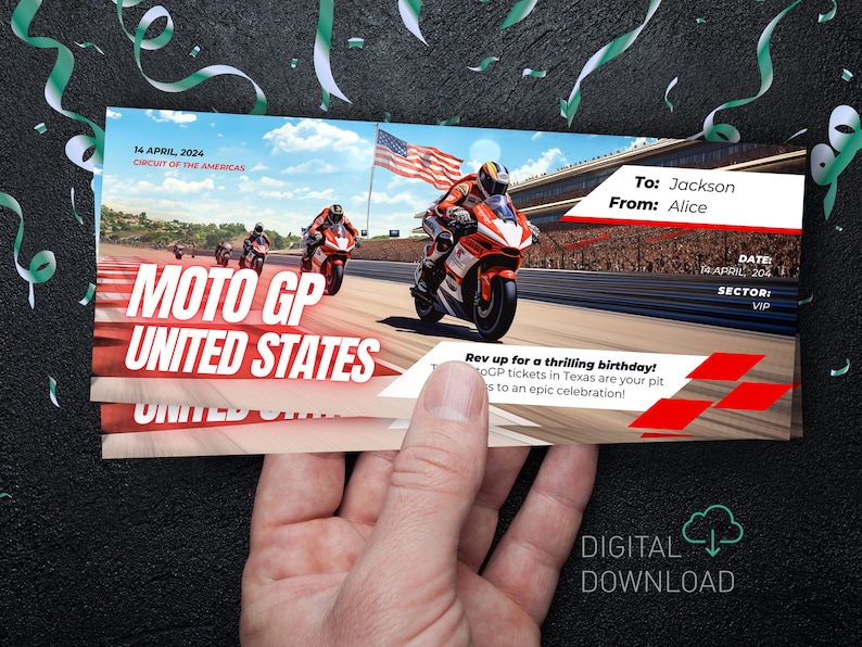 Editable Moto GP Ticket US Grand Prix Surprise Gift Ticket for a Moto