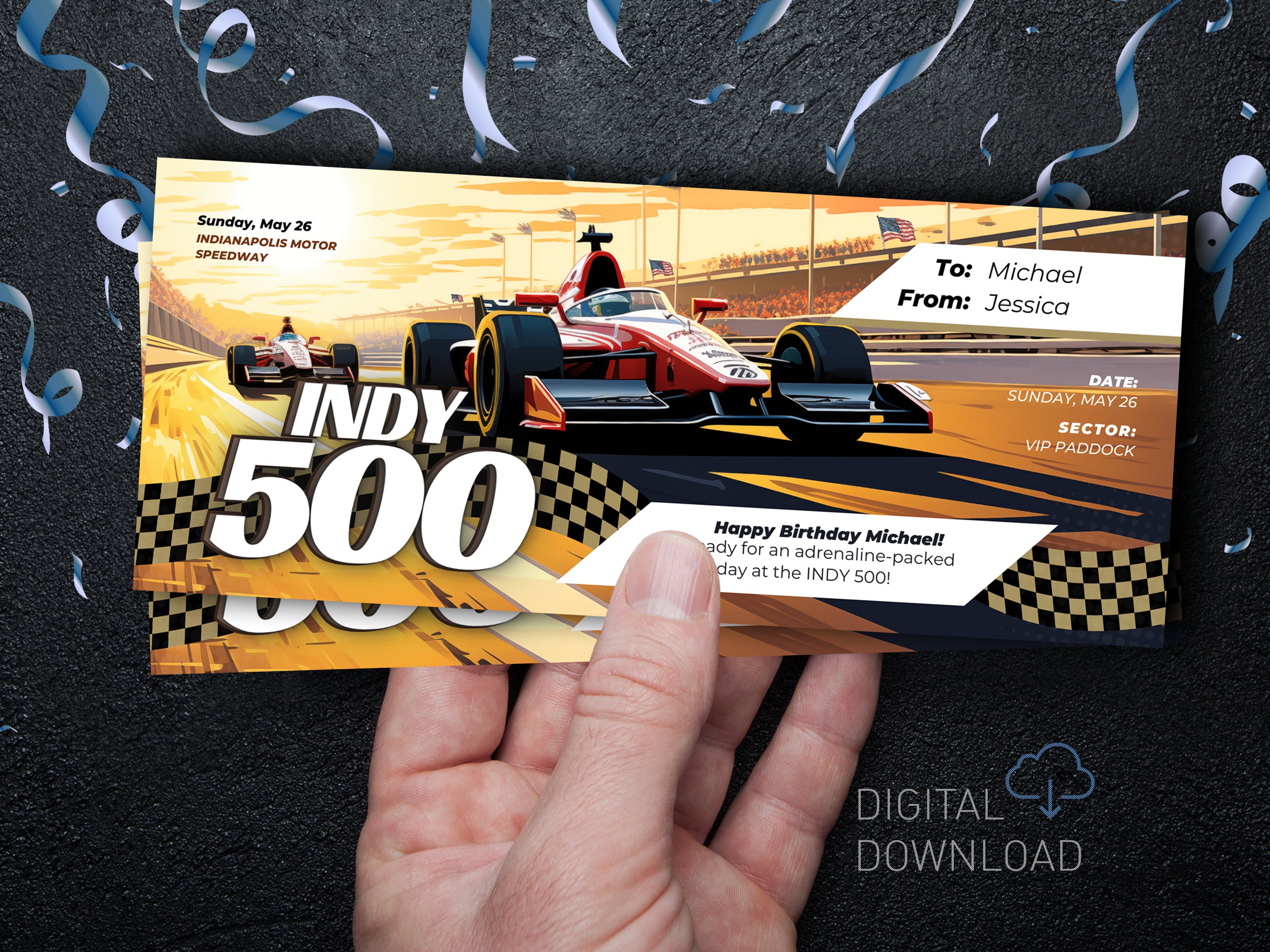 Editable Indy 500 Race Ticket: Custom Surprise Gift (digital Download