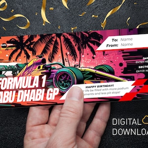 Bearbeitbares Formelticket | abu dhabi rennen gp | Benutzerdefinierte Formel Digitale Vorlage | Überraschungsgeschenk-Eintritt für ein Rennen |  Druckbares Rennticket