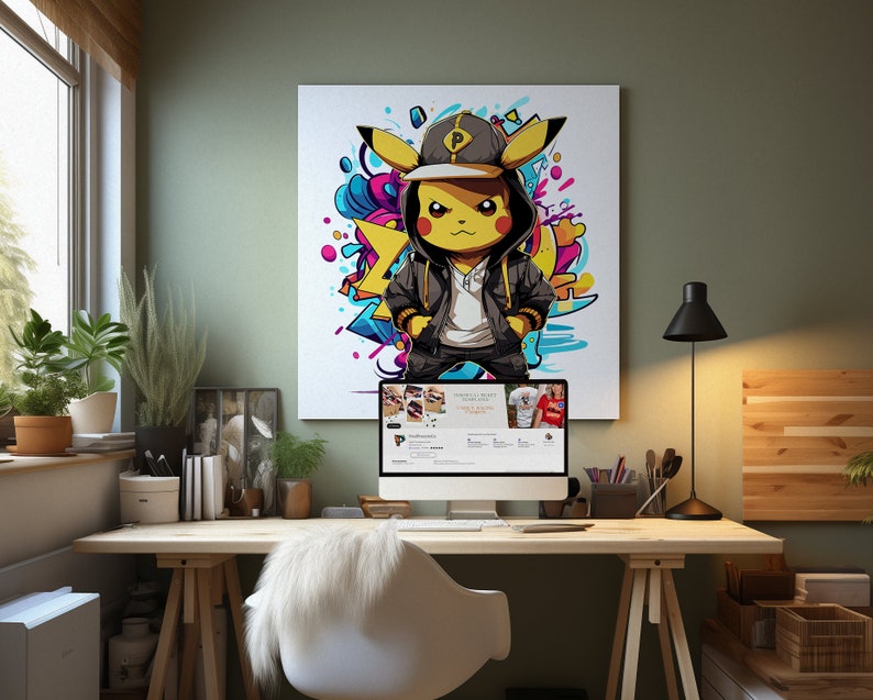 May include: A yellow cartoon character wearing a black hoodie and a baseball cap with the letter "P" on it. The character is standing in front of a colorful graffiti background. The image is a digital illustration.