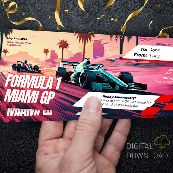Editable Formula Ticket | Miami Race Grand Prix | F1 Miami GP Digital template | Surprise gift ticket for a race | Printable F1 ticket