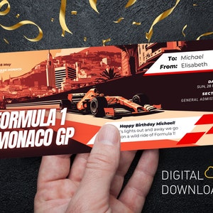 Editable Formula Ticket | Monaco Race Gp | Custom Formula Digital template | Surprise gift ticket for a race |  Printable Formula ticket
