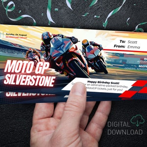 Biglietto modificabile Moto GP Silverstone / Gran Premio di Gran Bretagna / Biglietto regalo a sorpresa per una gara di moto / Biglietto Moto GP stampabile Download immediato