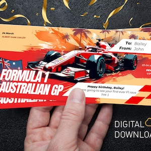 Bearbeitbares Formelticket | Australische Rasse Gp | Benutzerdefinierte Formel Digitale Vorlage | Überraschungsgeschenk-Eintritt für ein Rennen | Druckbares Rennticket