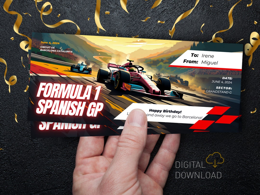 Editable Formula 1 Ticket F1 Spanish Grand Prix Custom F1 Digital Template Surprise Gift Ticket