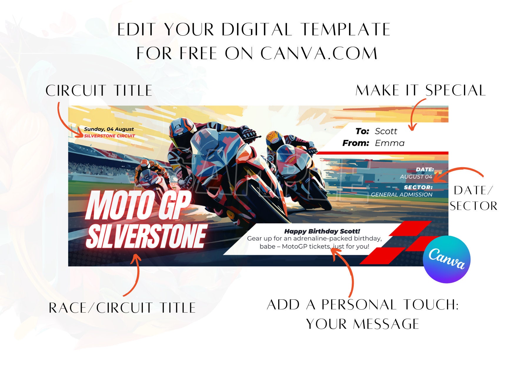 Editable Moto GP Silverstone Ticket British Grand Prix Etsy
