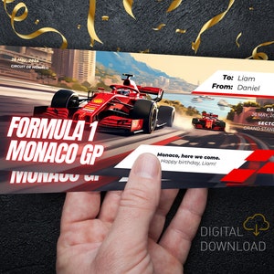 Bearbeitbares Formelticket | Monaco Rasse Gp | Benutzerdefinierte Formel Digitale Vorlage | Überraschungsgeschenk-Eintritt für ein Rennen |  Druckbares Rennticket