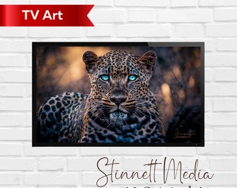Afrikanischer Leopard TV-Kunst - KI-generierte Kunst - Exotische Wildtier-Dekoration - Digitaler Download - Einzigartiges Wohnzimmer-Mittelstück
