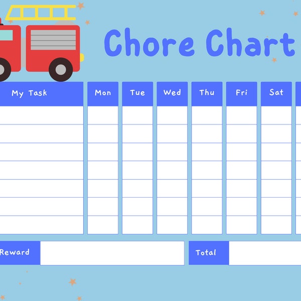 PDF Blue Fire Engine Weekly Chore Chart | Fire Truck | Little Space | Age Regression | MDLB | CGL |