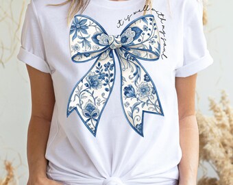 It Is Well With My Soul Blue Chinoiserie Coquette Bow, Christian Bible Verse Chinoiserie Coquette Bow