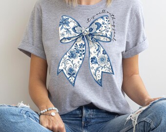 It Is Well With My Soul Blue Chinoiserie Coquette Bow, Christian Bible Verse Chinoiserie Coquette Bow