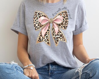 Es ist gut mit meiner Seele Leopard Print Bogen T-Shirt, christliche Bibel Vers Kokette Bogen