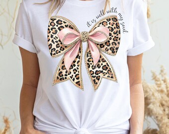 Es ist gut mit meiner Seele Leopard Print Bogen T-Shirt, christliche Bibel Vers Kokette Bogen