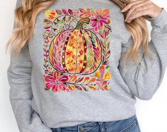 Boho herfstpompoen girly herfst, preppy fall vibes-sweater, aquarel pompoenseizoen