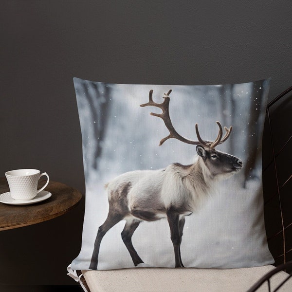 Winter Sofa Decor, Winter Trend Pillow, 100% polyester, , 22"×22", 18"x18", Reindeer in snow, Snowy throw pillow