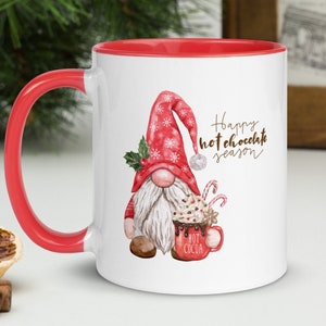 Happy Hot Chocolate Season Gnome Mug, Cute Holiday Coffee Cup, Unique Christmas Gift, Ceramic Christmas Mug, Winter Season Mug