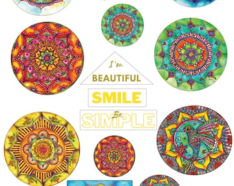 50 pegatinas de mandala únicas: calcomanías brillantes e impermeables para álbumes de recortes