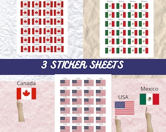 Pegatinas para planificador con banderas de Norteamérica: EE. UU., Canadá y México