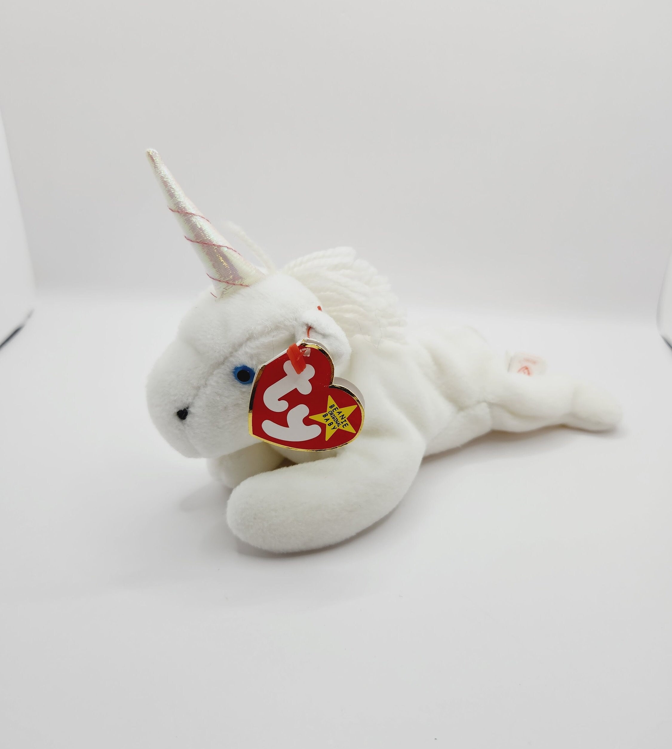 Vintage Ty Beanie Baby 'mystic' the White Unicorn (8 Inch) Yarn