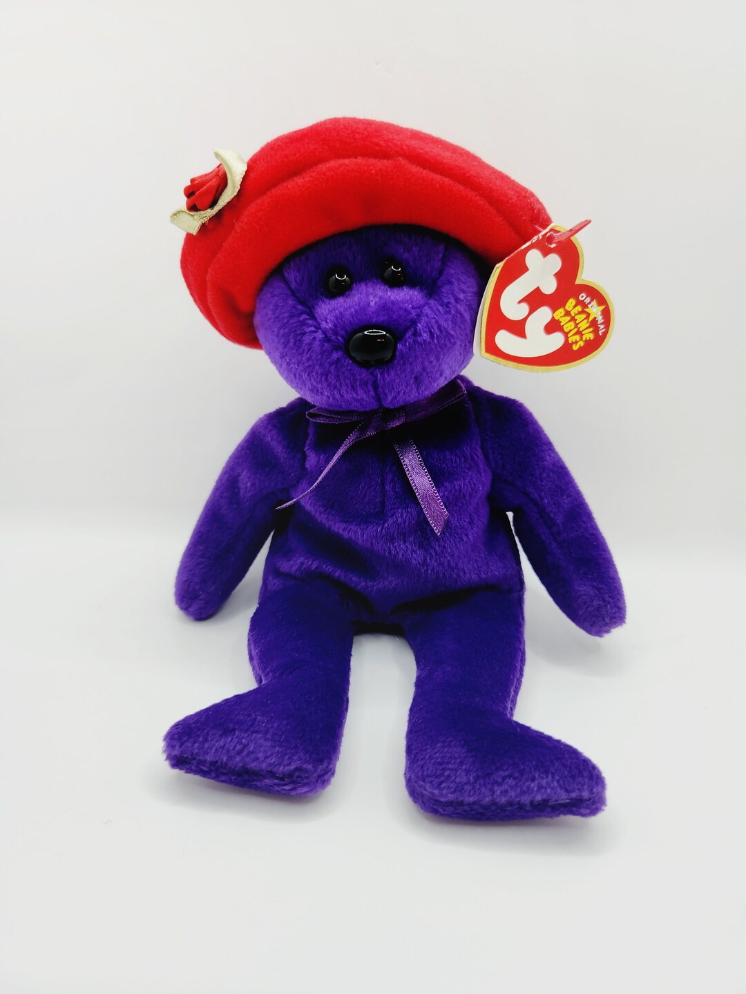 Ty Ruby Vintage Ty Beanie Baby 'ruby' the Purple Bear Wearing a Red Hat Bear (8 ...