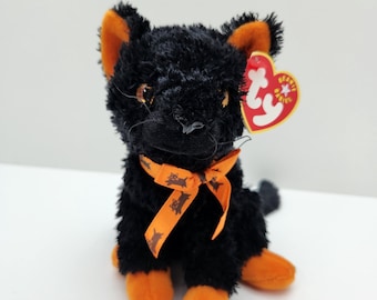 Ty Beanie Baby "Fraidy" the Black & Orange Halloween Cat (6 inch)